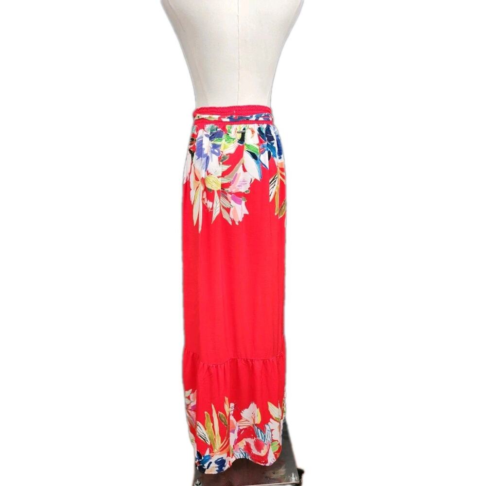 Anthropologie Maaji Maxi Wrap Skirt Ruffle Women Red Tropical Floral Medium - Picture 6 of 9